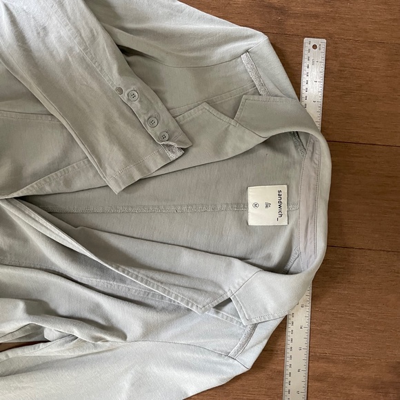 Sandwich Fitted Cinched Waist Grey Cotton  Blazer with Silver Trim - Picture 6 of 14